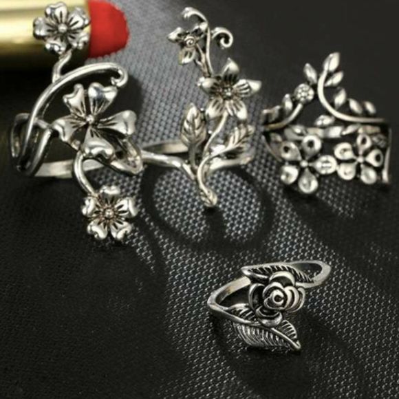 ✨🌸BoHo Silver Spiral Flower Wrap Ring Set 4pcs🌸✨ - Picture 5 of 13